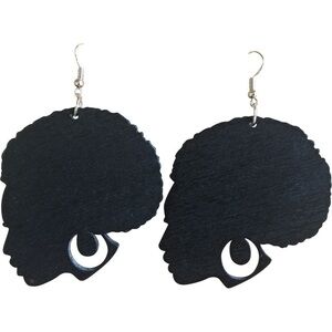 Black Afro Head Wooden Earrings